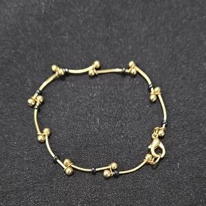 Vintage Gold Tone and Black Beaded Bracelet 7"